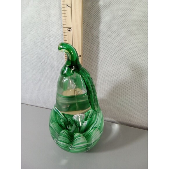 Vintage Joe St Clair Green Pear Paperweight 5.75" Controlled‎ Bubble Art Glass - Picture 5 of 7